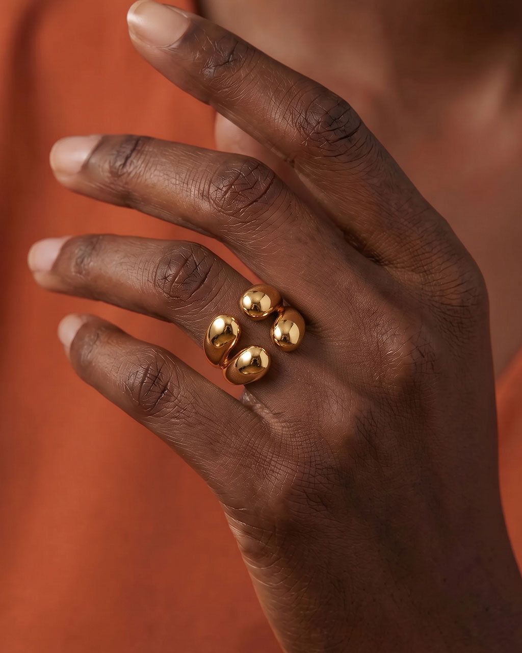 Modern Chunky Teardrop Open Waterproof Gold Ring