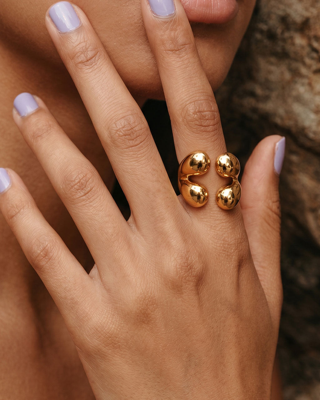 Modern Chunky Teardrop Open Waterproof Gold Ring