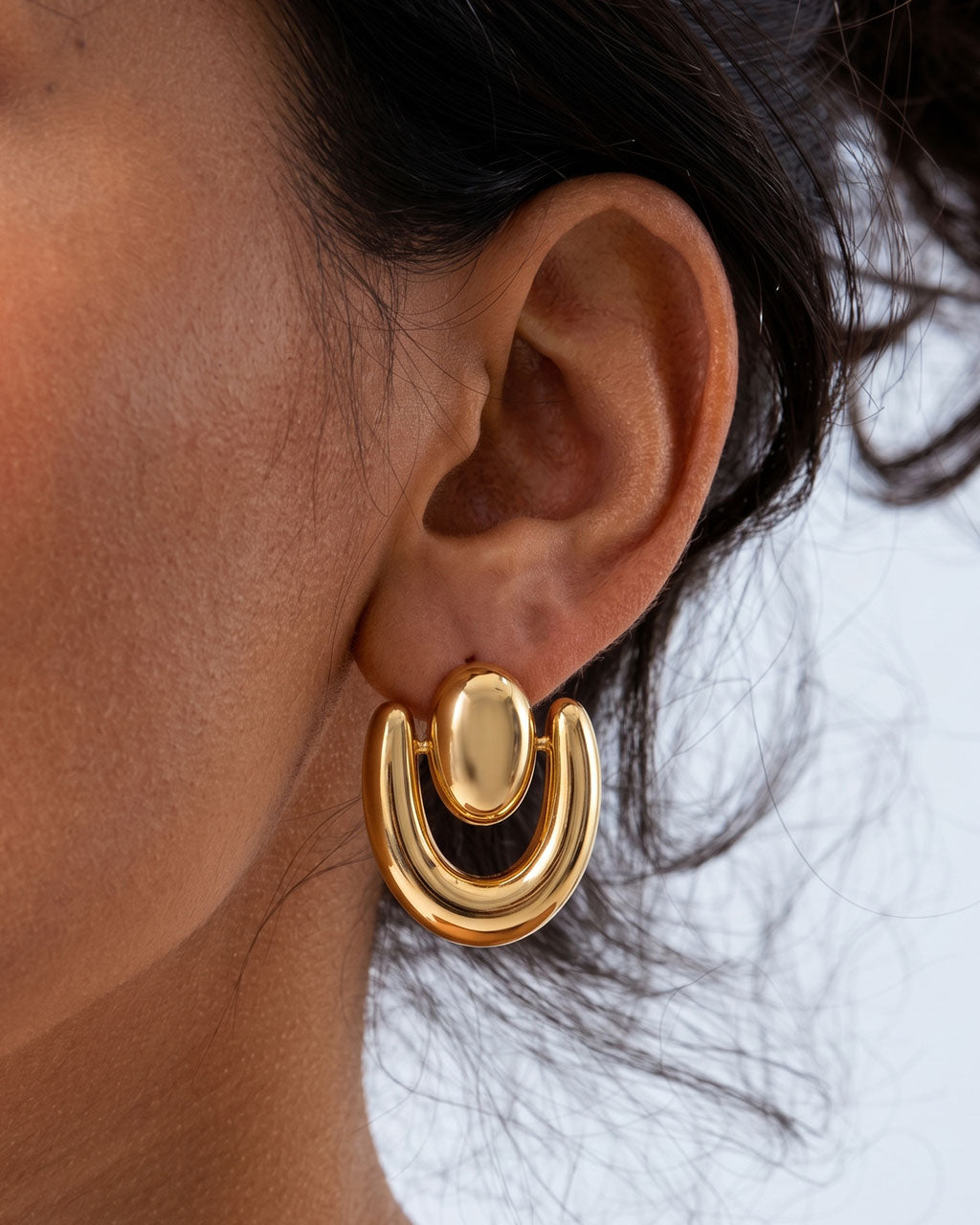 Modern Door Knocker Statement Waterproof Gold Earrings