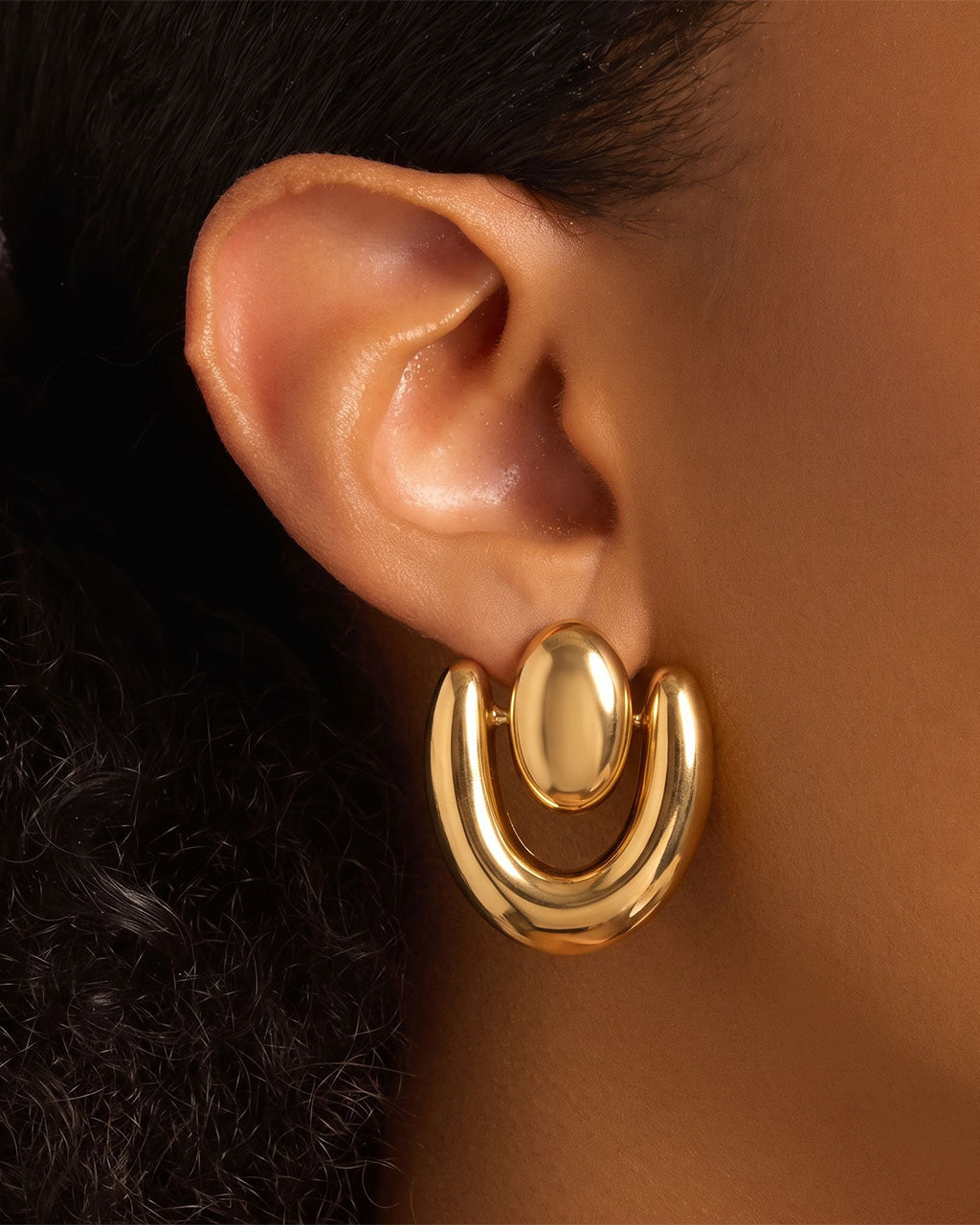 Modern Door Knocker Statement Waterproof Gold Earrings