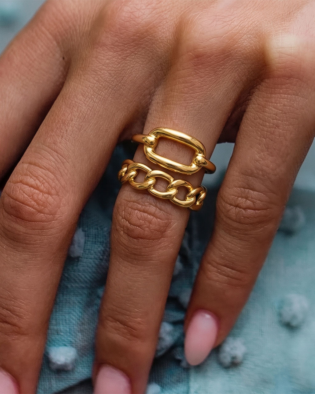 Modern Minimalist Open Link Waterproof Gold Ring
