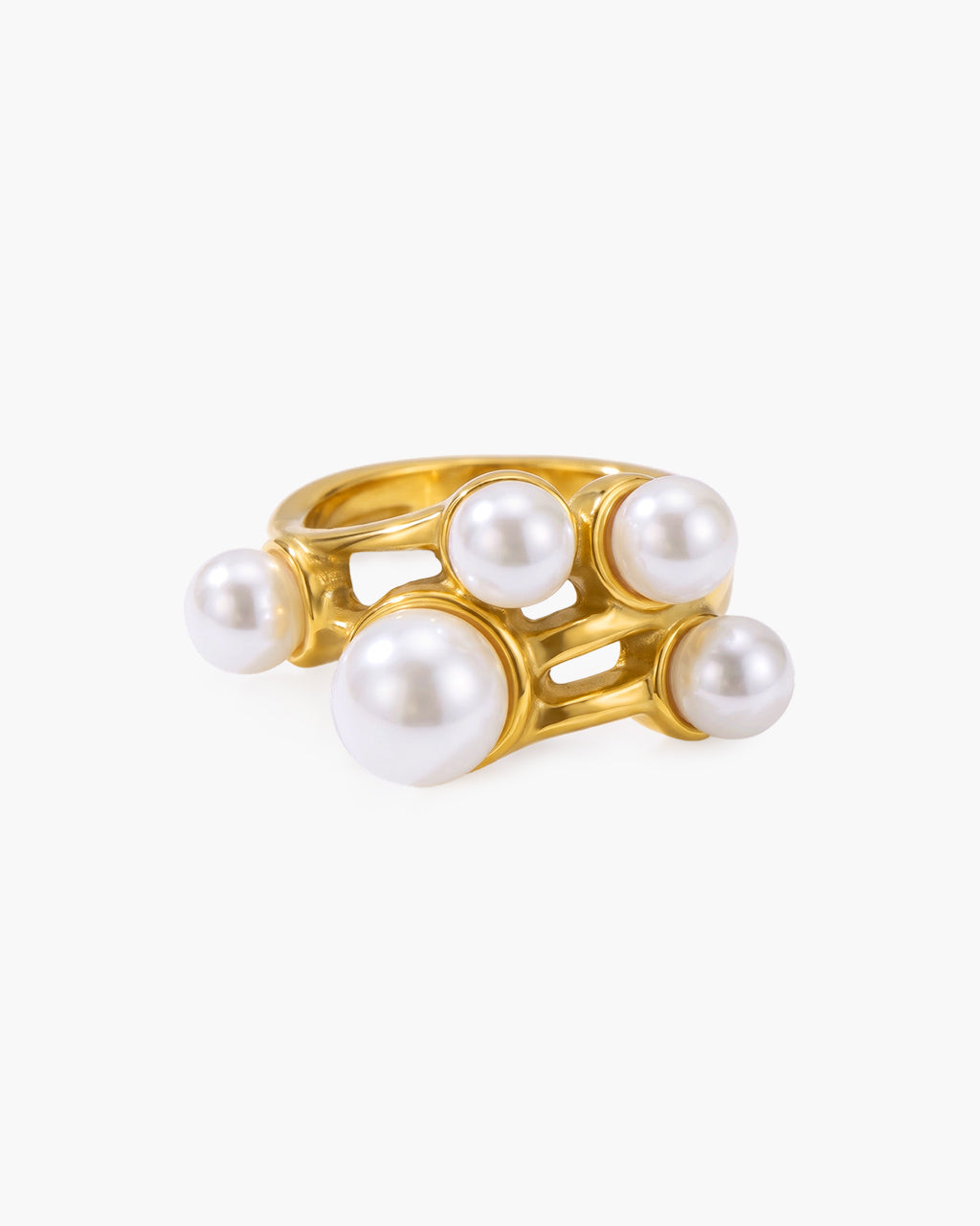 Modern Organic Pearl Statement Waterproof Gold Ring