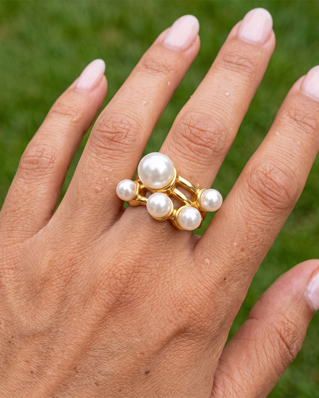 Modern Organic Pearl Statement Waterproof Gold Ring
