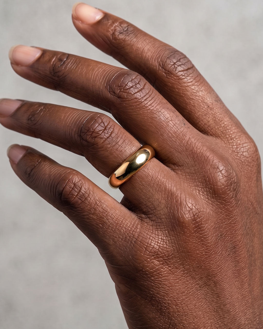 Modern Polished Rounded Dome Band Waterproof Gold Ring