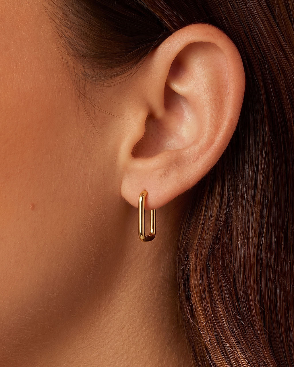 Modern Rectangular U Hoop Waterproof Gold Earrings