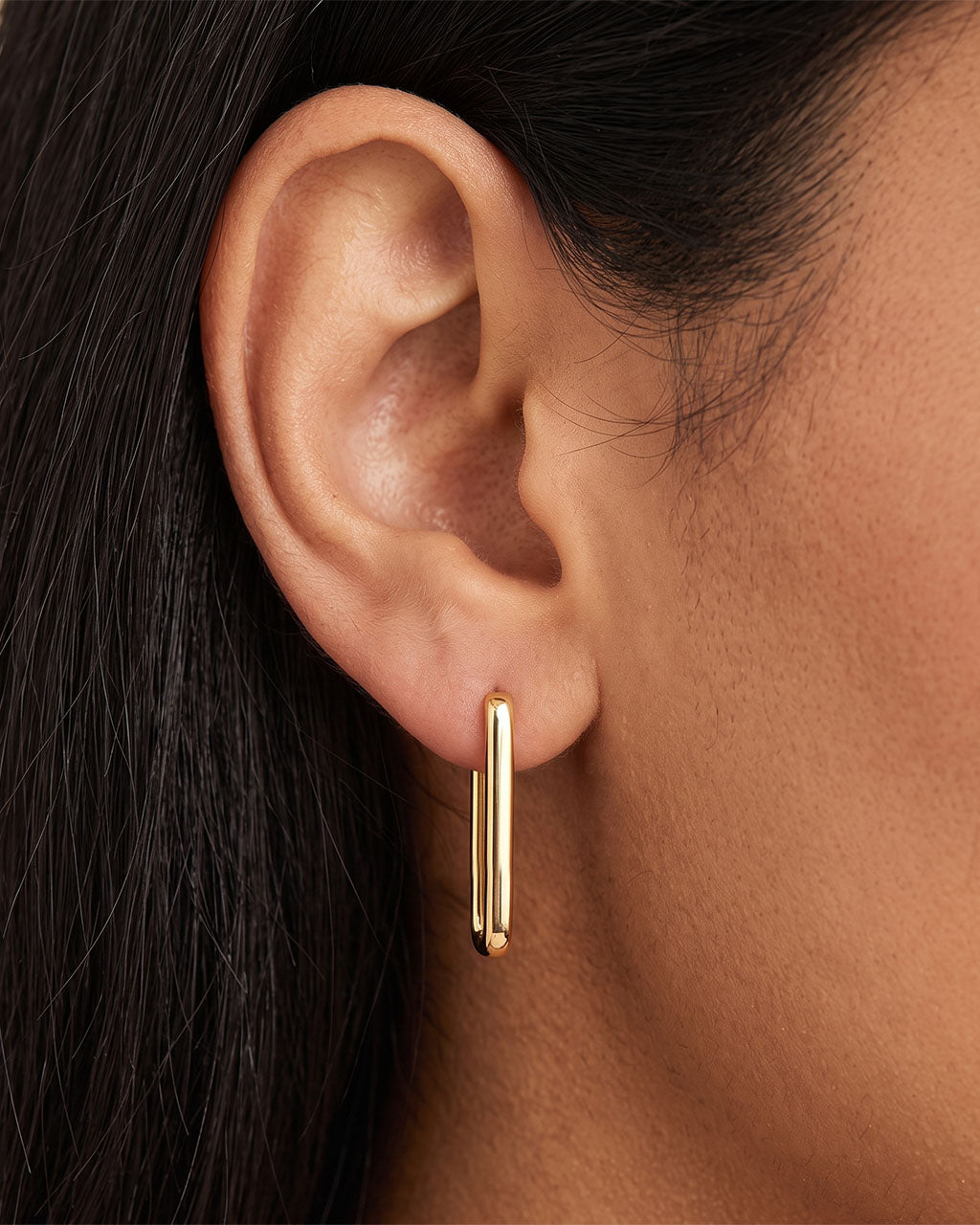 Modern Rectangular U Hoop Waterproof Gold Earrings