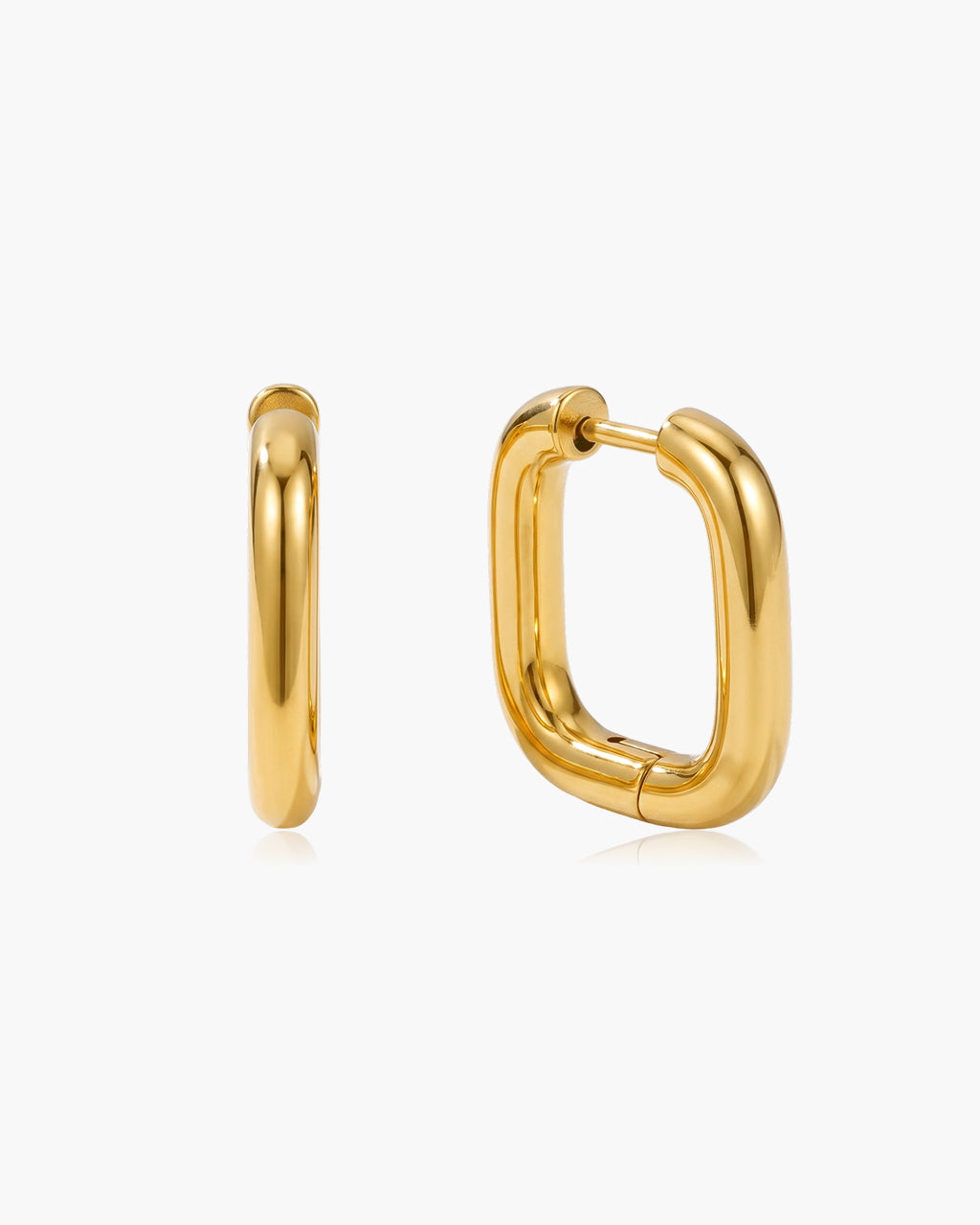Modern Rounded Square Hoop Waterproof Gold Earrings