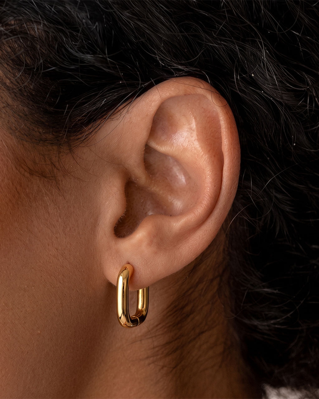 Modern Rounded Square Hoop Waterproof Gold Earrings