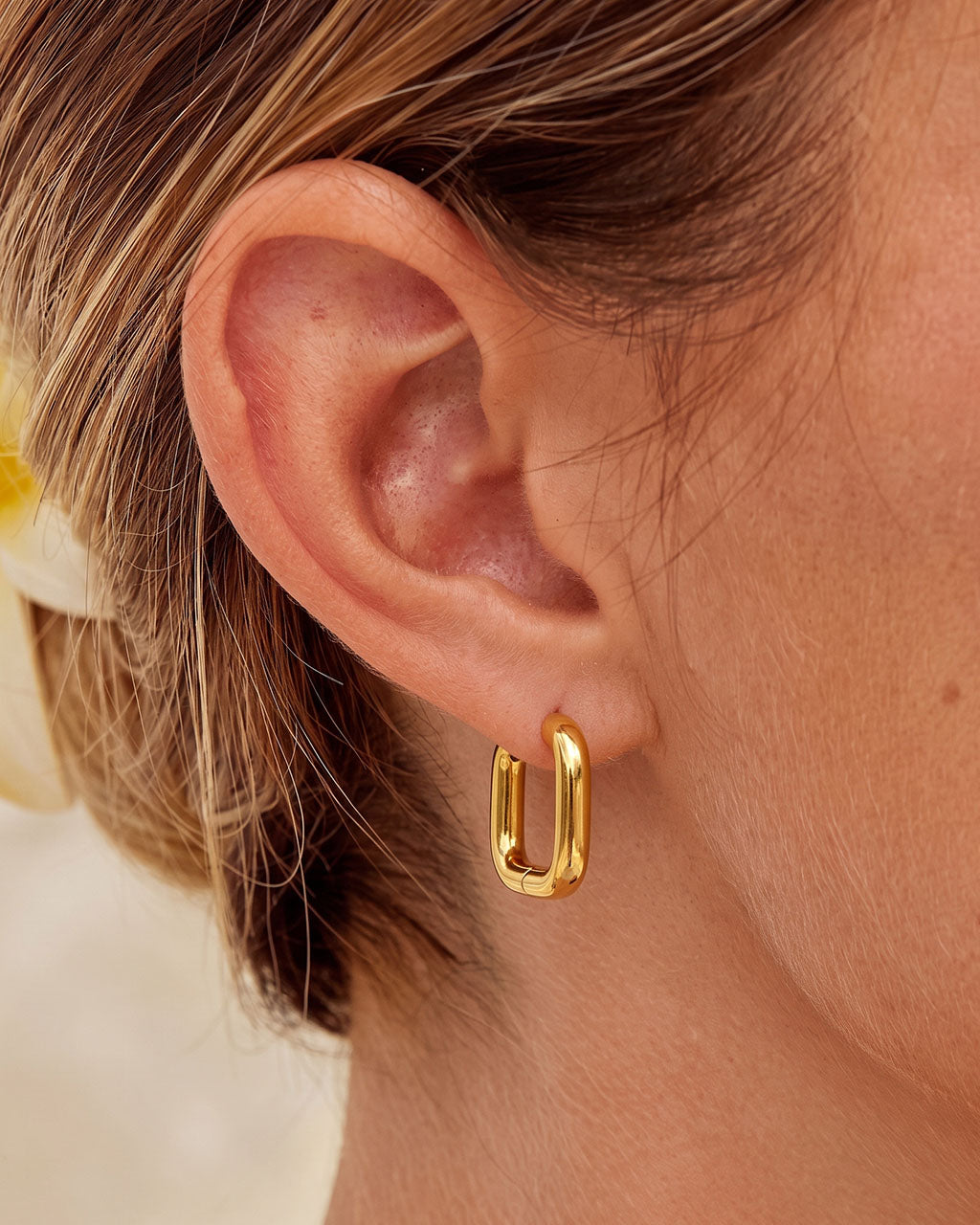 Modern Rounded Square Hoop Waterproof Gold Earrings