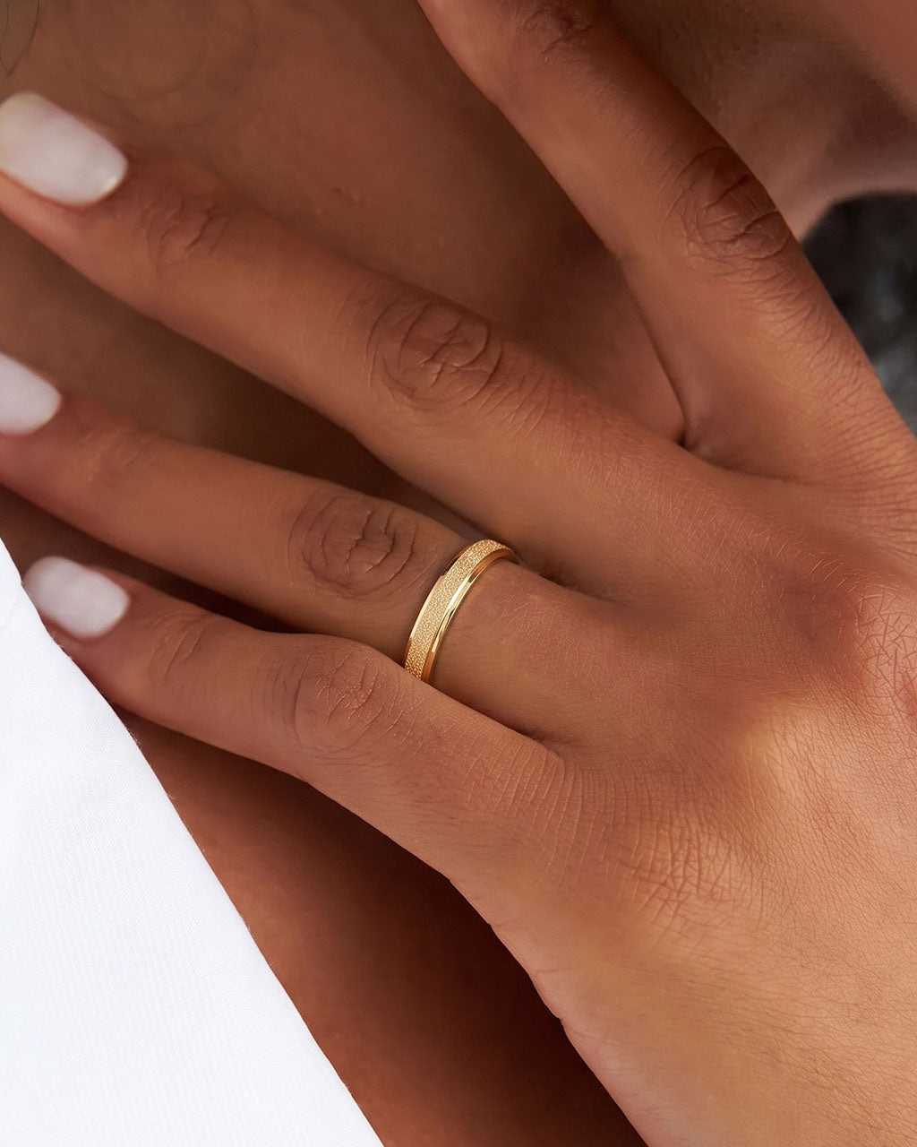 Modern Textured Stacking Band Waterproof Gold Ring