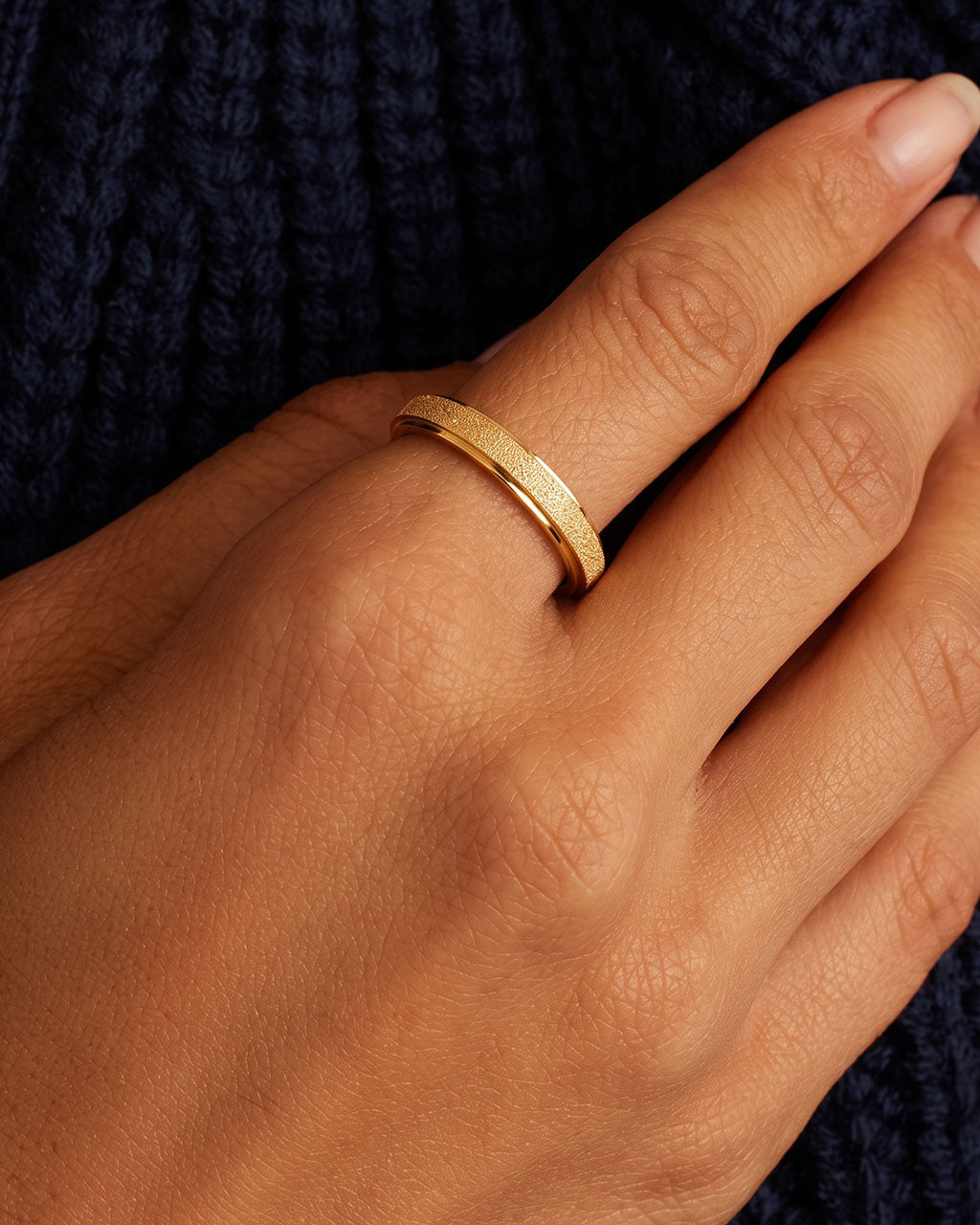 Modern Textured Stacking Band Waterproof Gold Ring