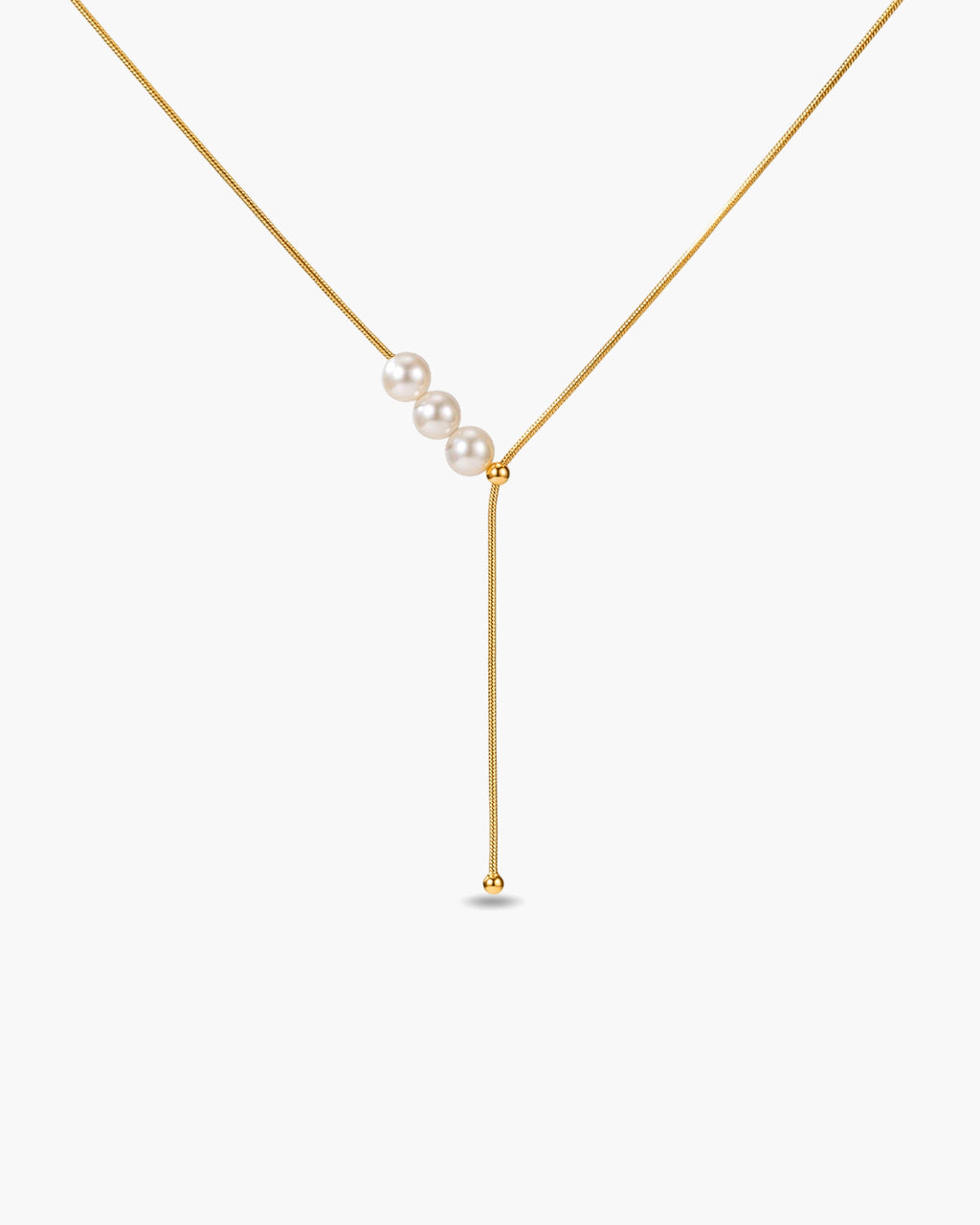 Modern Triple Pearl Y Lariat Waterproof Gold Necklace