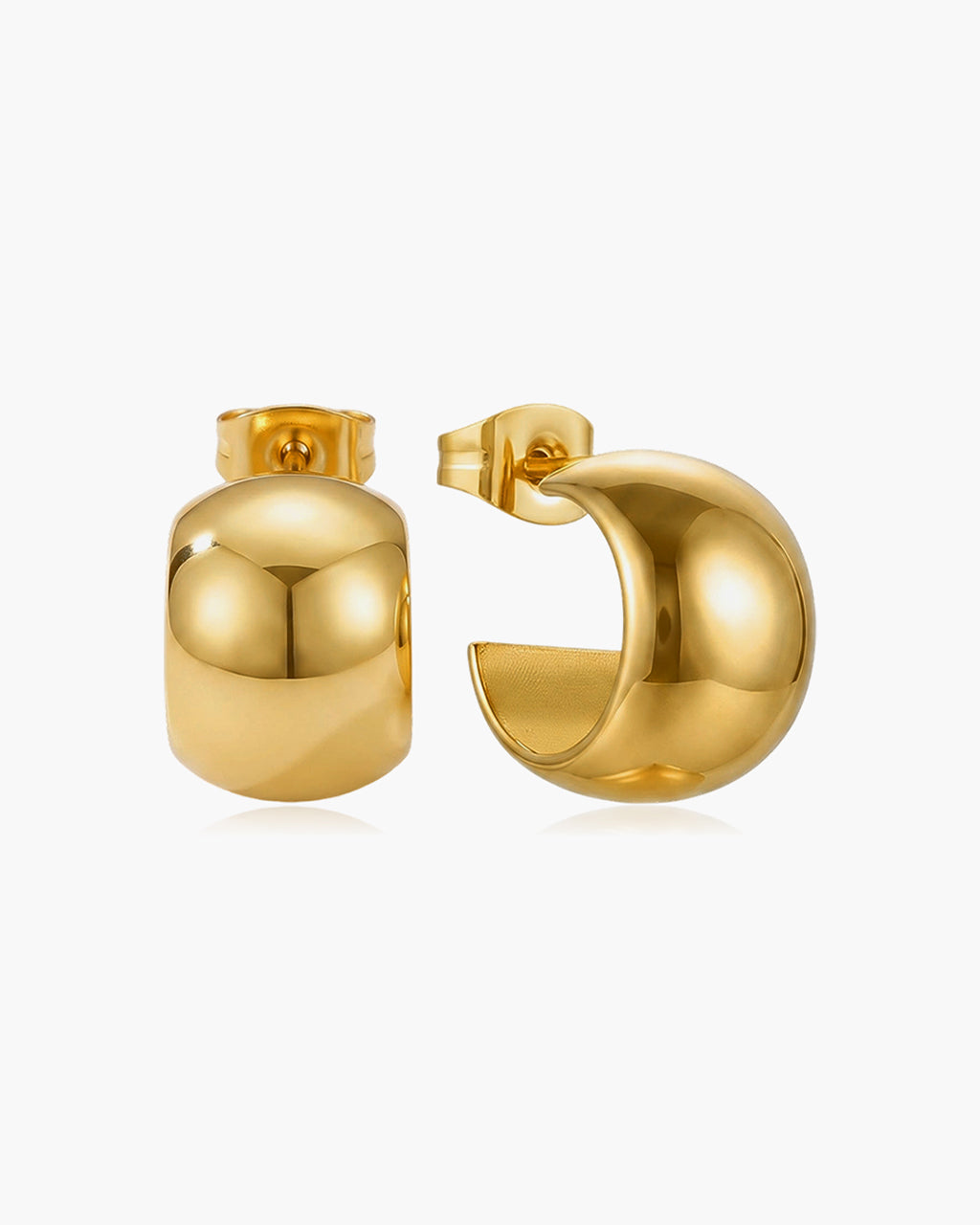 Modern Wide Open C Hoop Stud Waterproof Gold Earrings