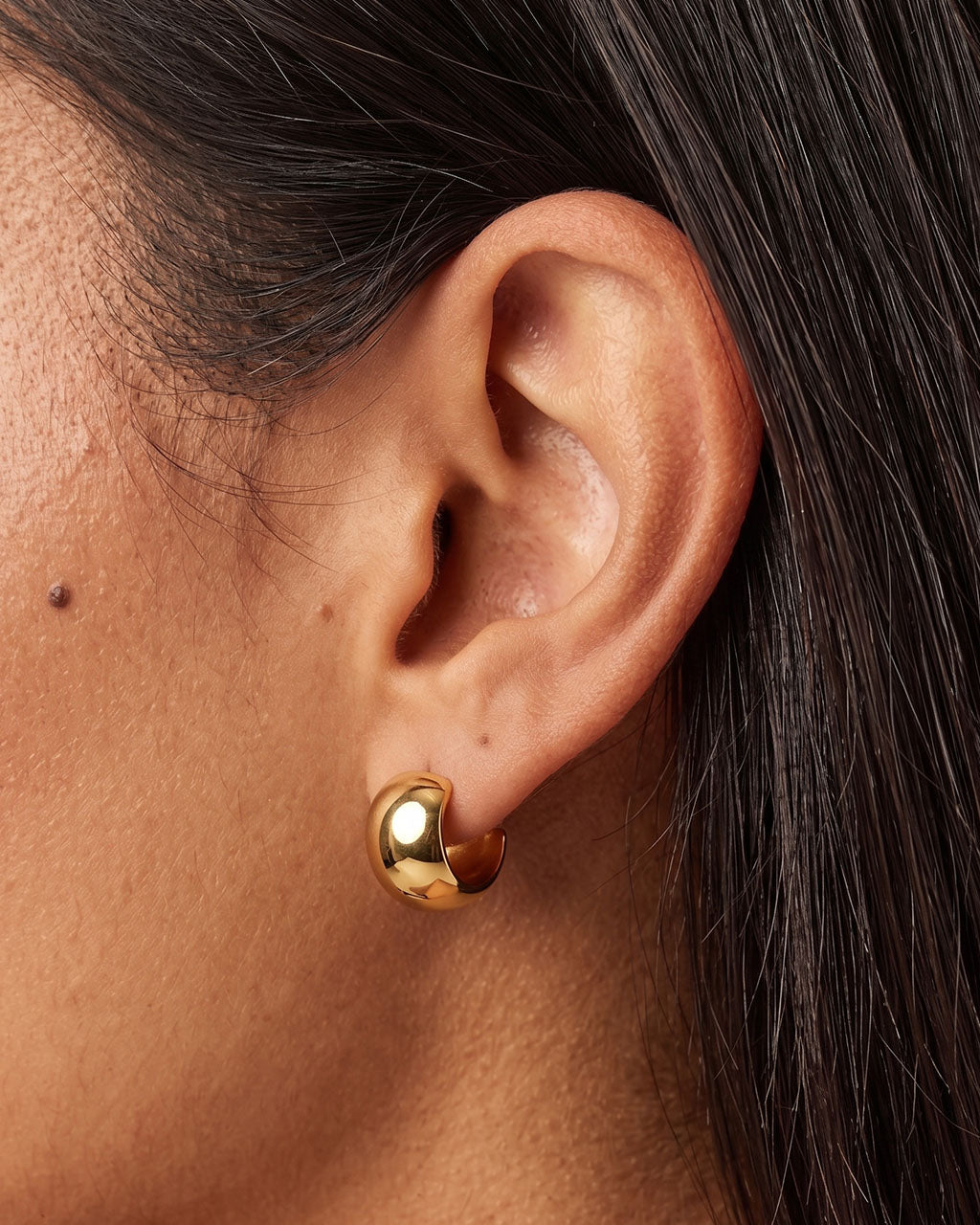 Modern Wide Open C Hoop Stud Waterproof Gold Earrings