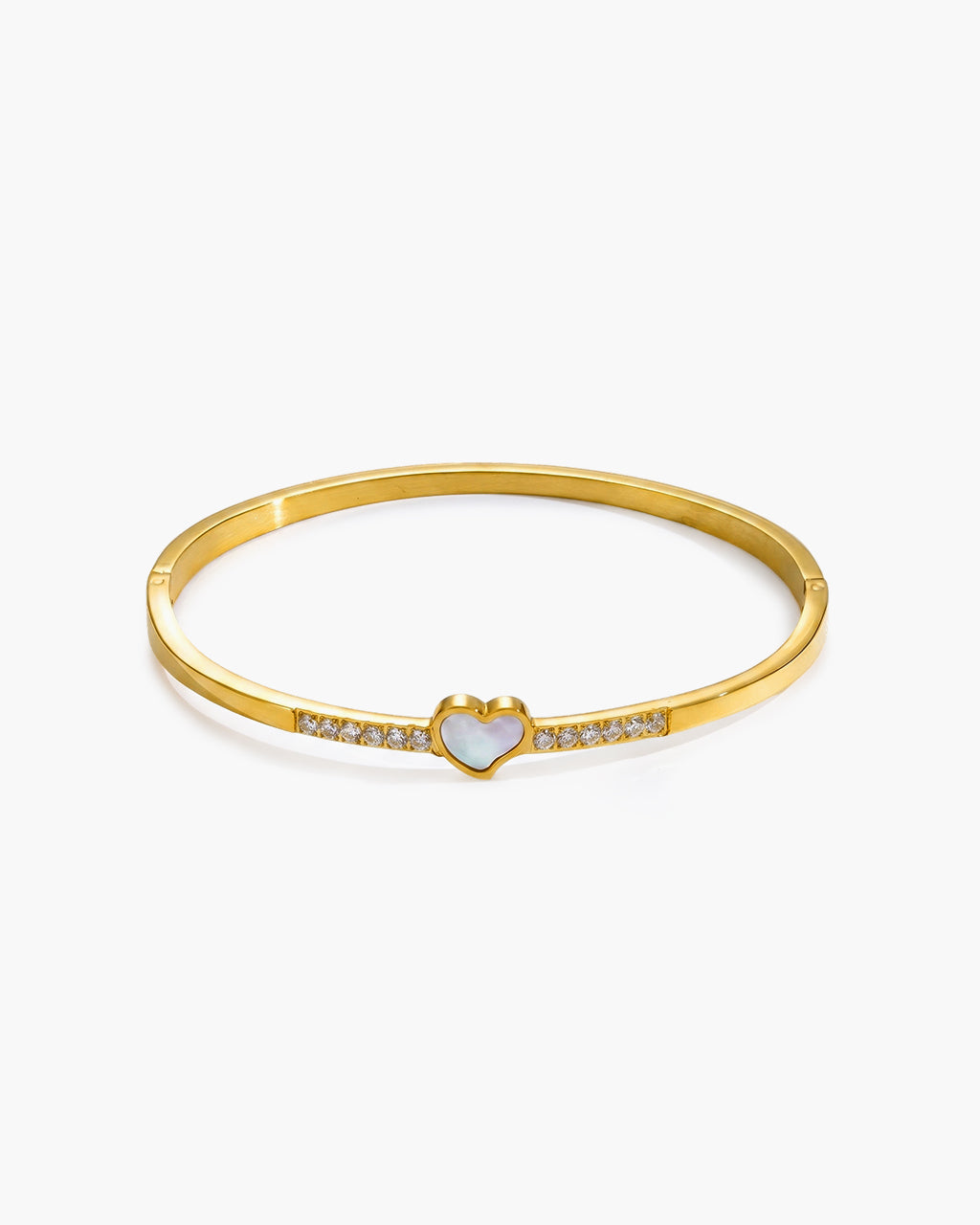 Mother of Pearl Heart Pavé Waterproof Gold Bangle