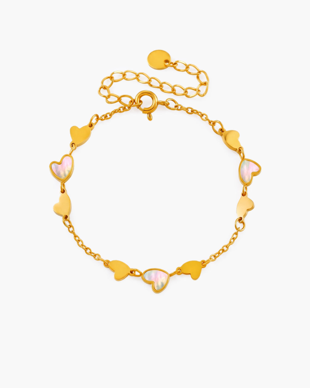 Mother of Pearl Heart Station Waterproof Gold Bracelet