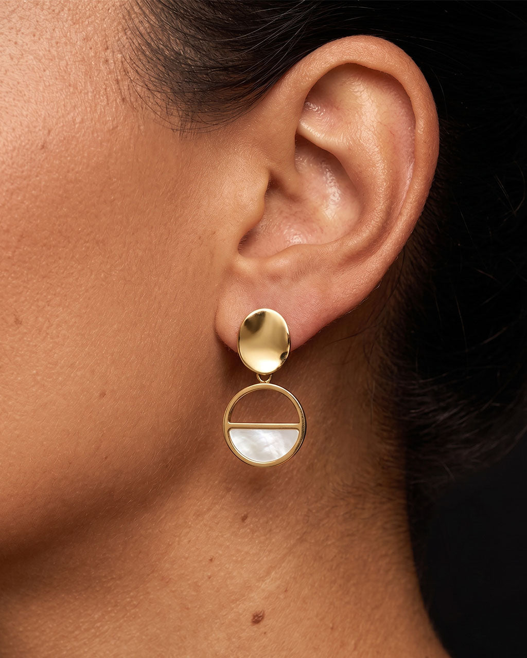 Mother of Pearl Horizon Stud Waterproof Gold Earrings