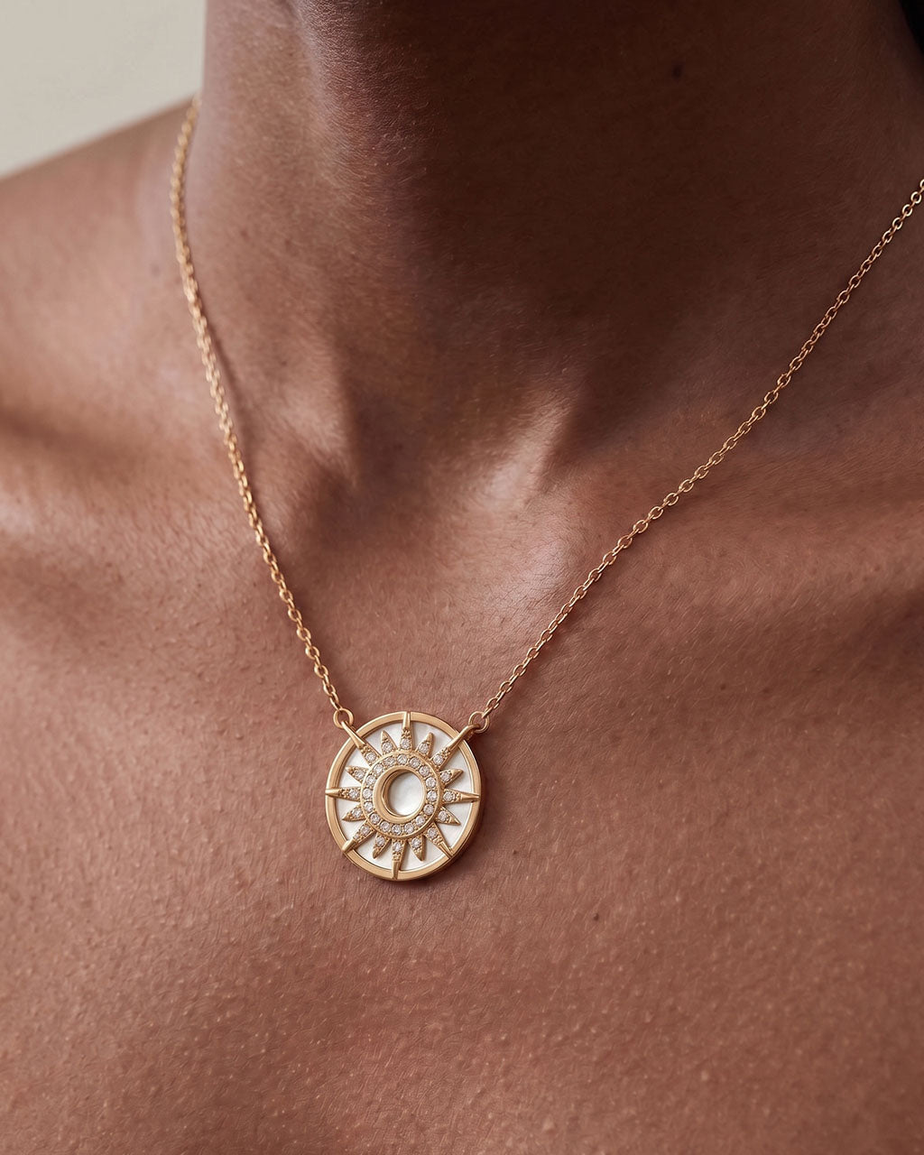 Mother of Pearl Sunburst Waterproof Gold Necklace