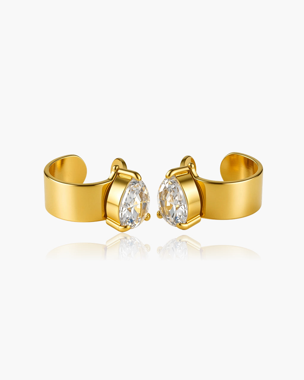Multi Cut Solitaire Cuff Waterproof Gold Earrings