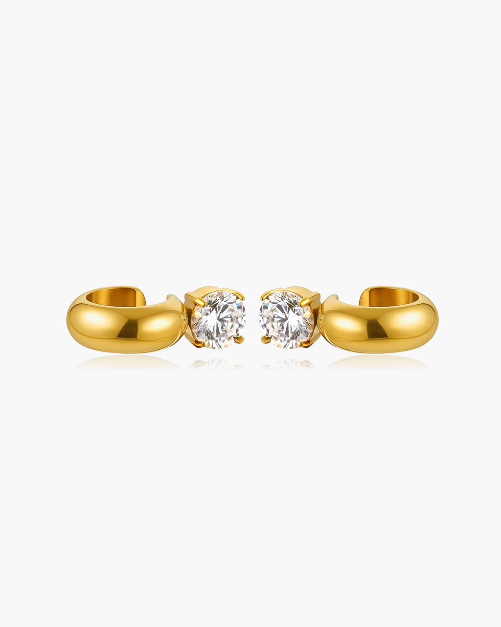 Multi Cut Solitaire Cuff Waterproof Gold Earrings