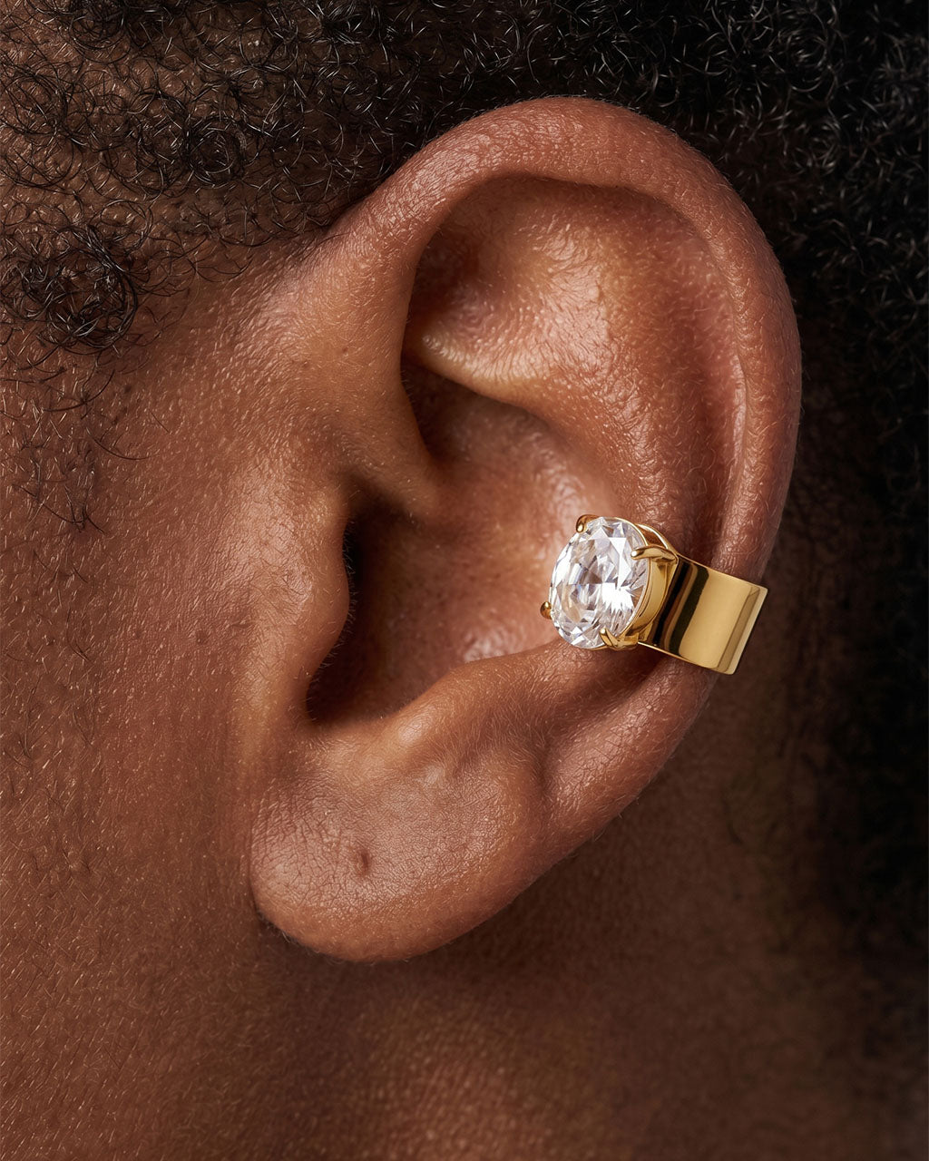 Multi Cut Solitaire Cuff Waterproof Gold Earrings