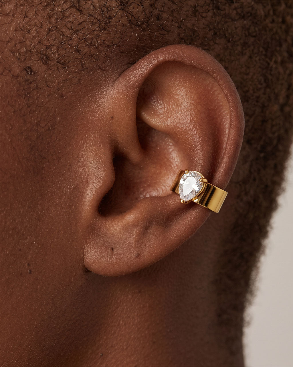 Multi Cut Solitaire Cuff Waterproof Gold Earrings