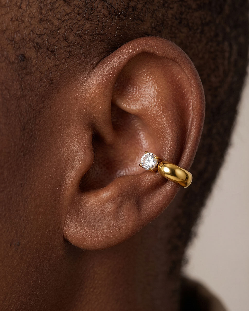 Multi Cut Solitaire Cuff Waterproof Gold Earrings