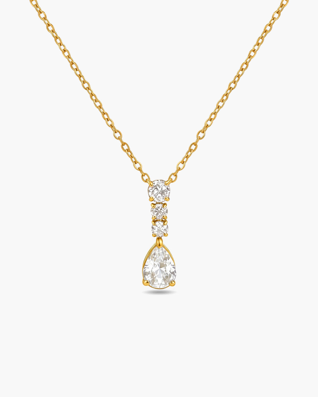 Multi Four Stone Linear Drop Waterproof Gold Necklace