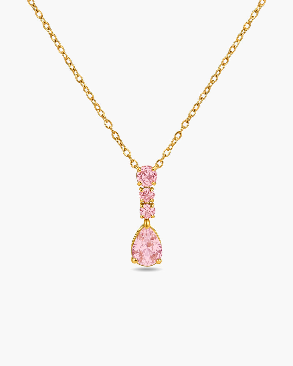 Multi Four Stone Linear Drop Waterproof Gold Necklace