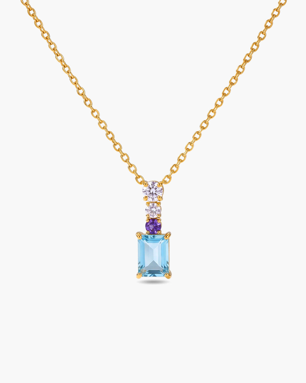 Multi Four Stone Linear Drop Waterproof Gold Necklace