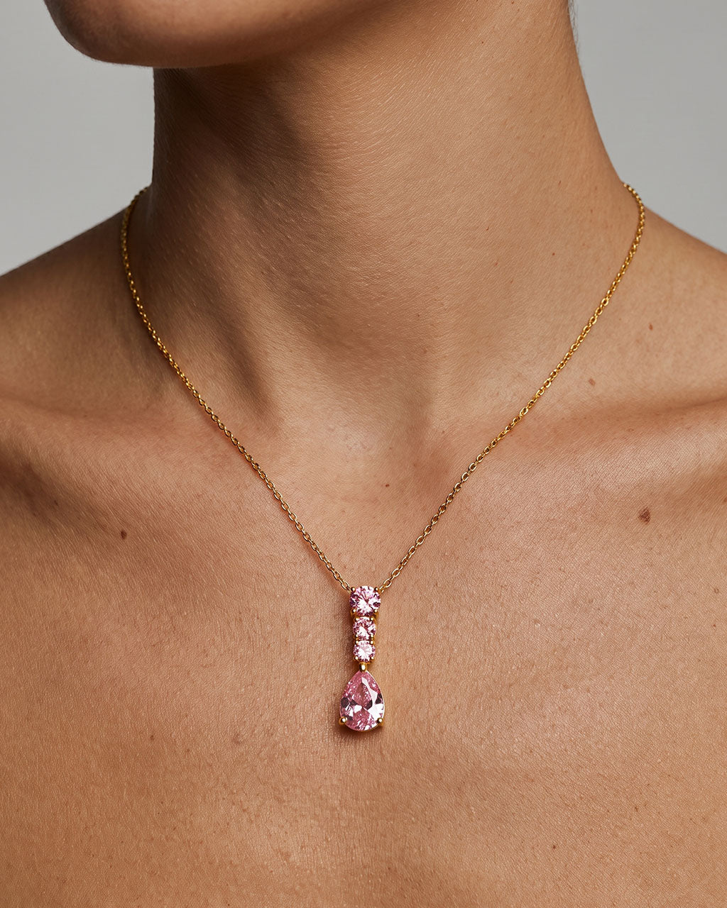 Multi Four Stone Linear Drop Waterproof Gold Necklace