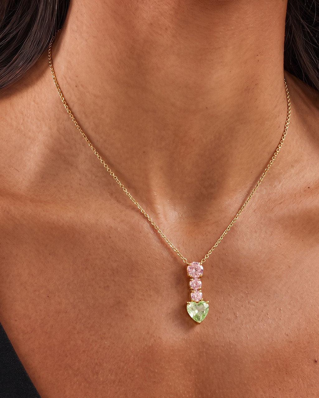 Multi Four Stone Linear Drop Waterproof Gold Necklace
