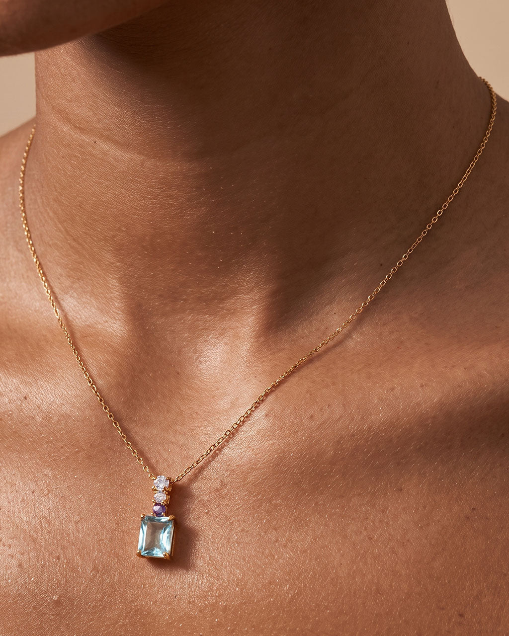 Multi Four Stone Linear Drop Waterproof Gold Necklace