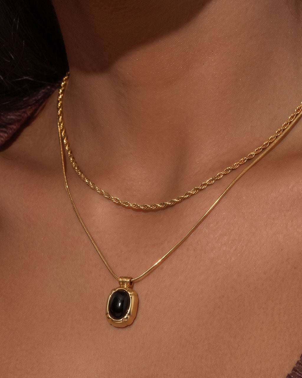 Natural Cabochon Pendant Waterproof Gold Necklace