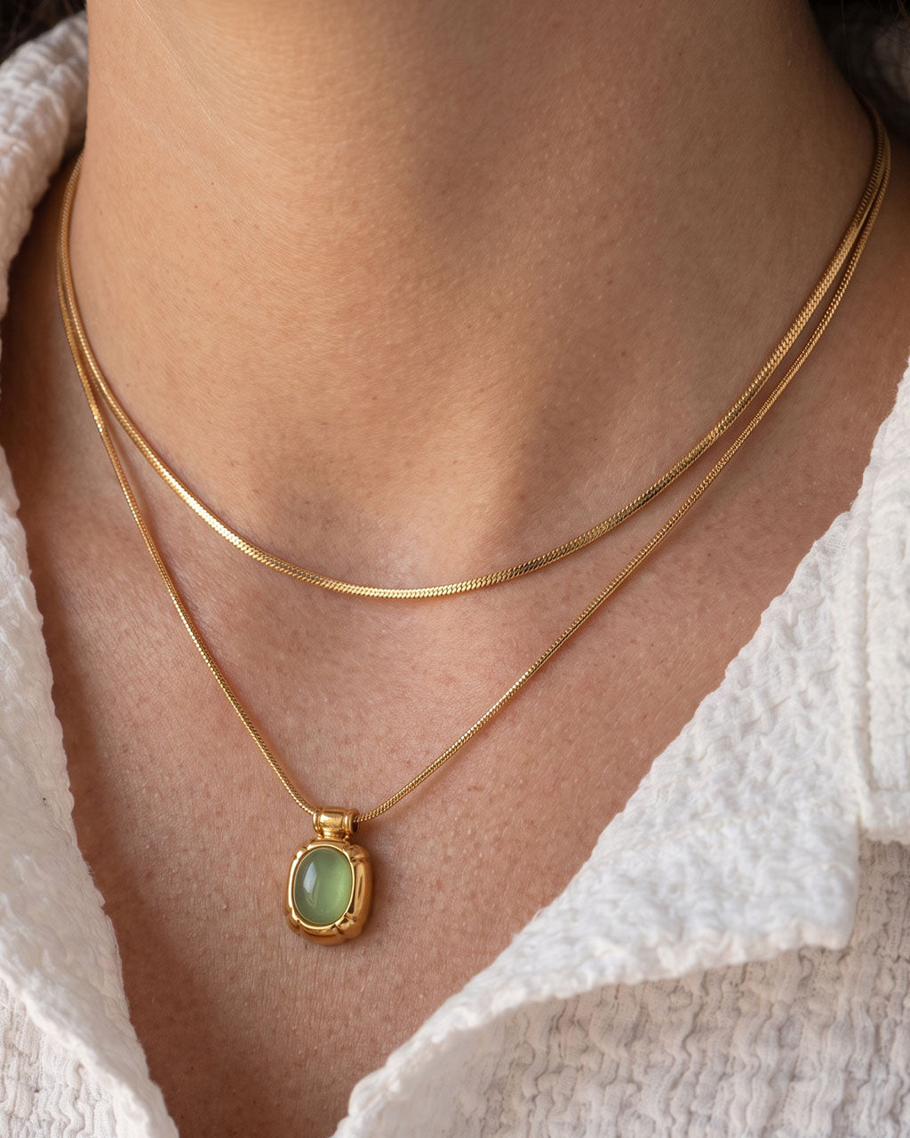 Natural Cabochon Pendant Waterproof Gold Necklace