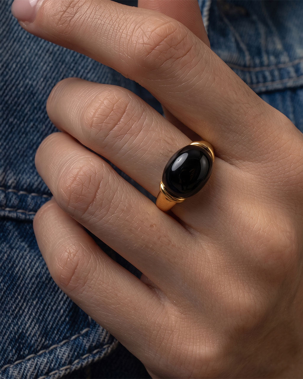 Natural Resin Dome Stone Band Waterproof Gold Ring