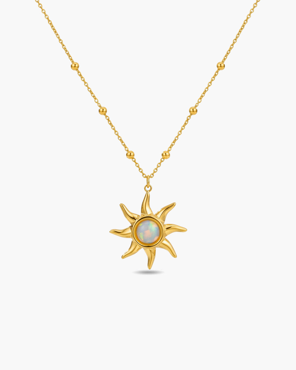 Natural Stone Sunburst Beaded Waterproof Gold Necklace