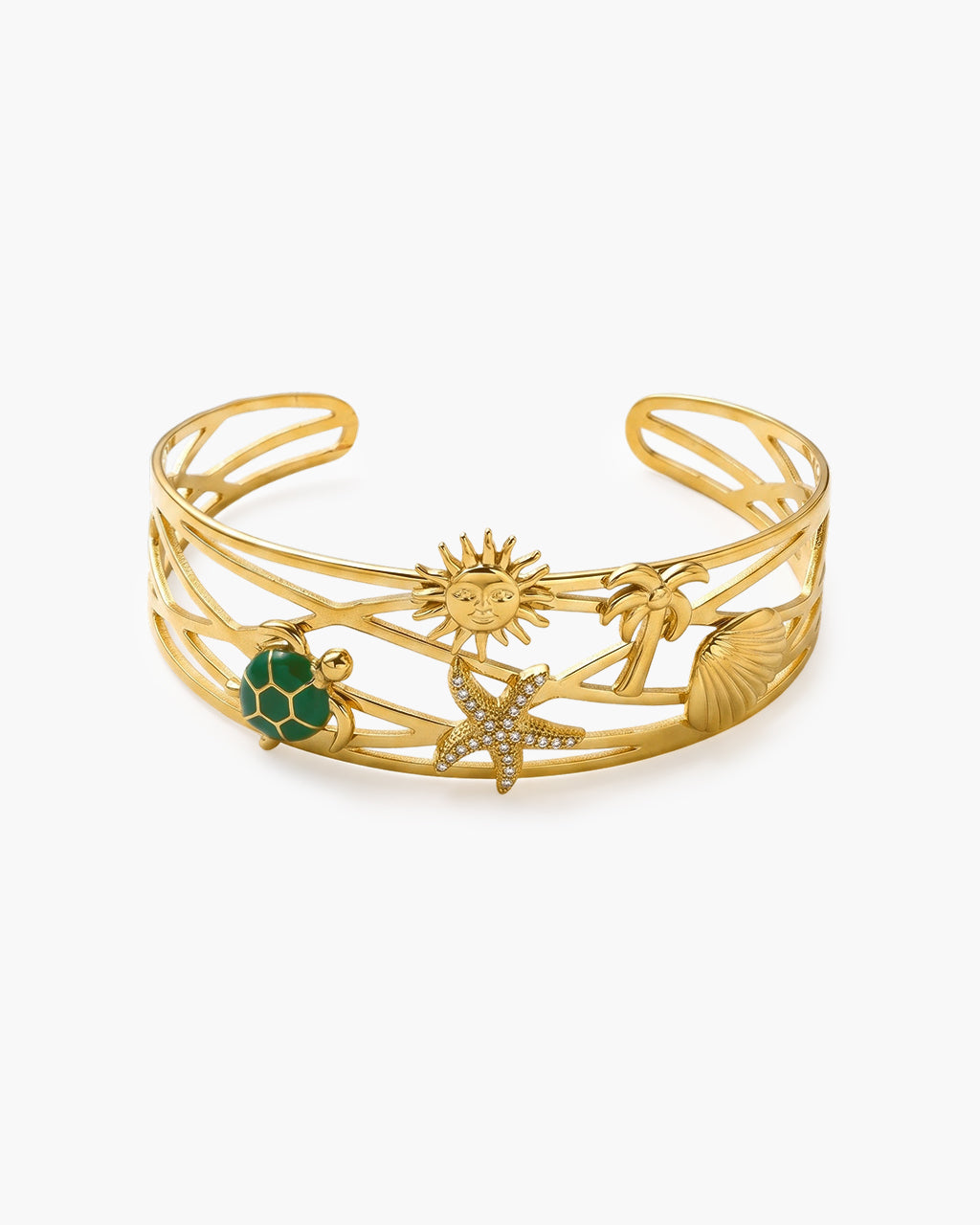 Nature Charm Openwork Cuff Waterproof Gold Bangle