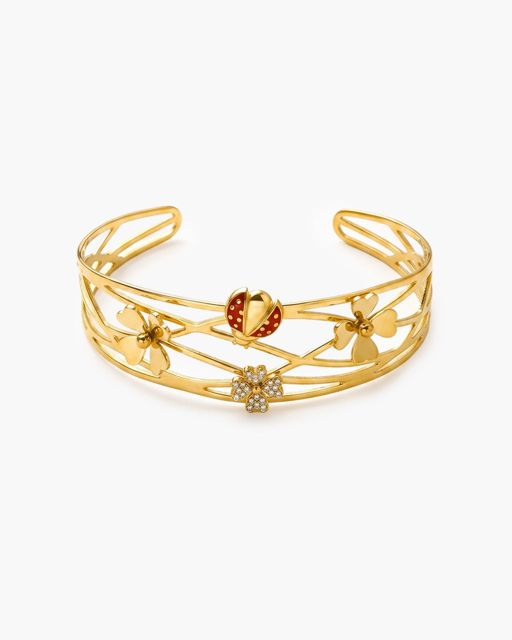 Nature Charm Openwork Cuff Waterproof Gold Bangle