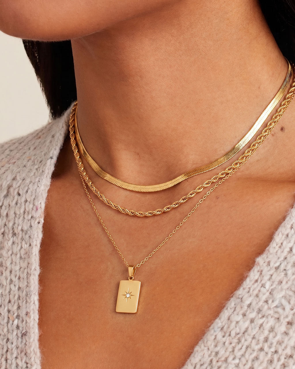 Notch Star Triple Layer Gold Waterproof Necklace Bundle