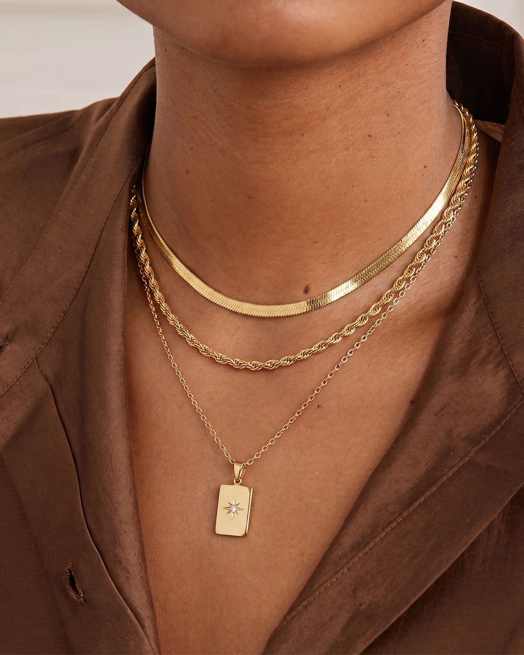 Notch Star Triple Layer Gold Waterproof Necklace Bundle