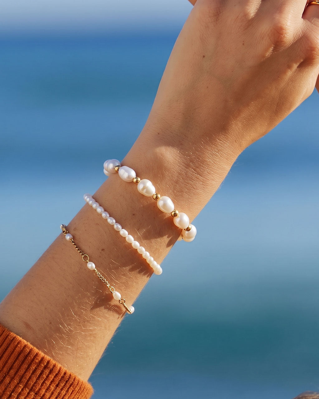 Ocean Freshwater Pearl Beaded Waterproof Gold Bracelet