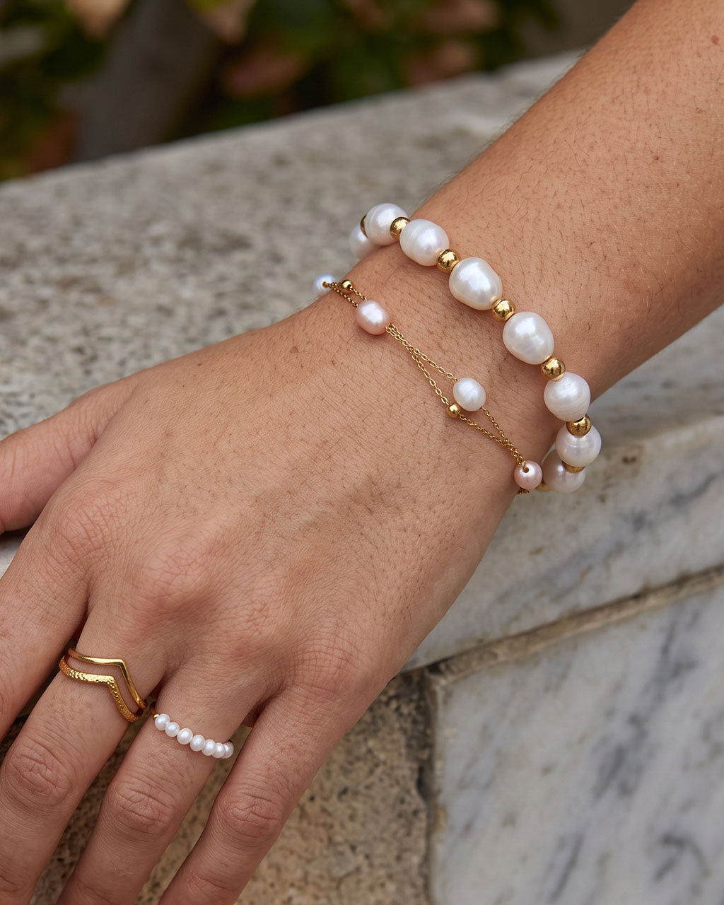 Ocean Freshwater Pearl Beaded Waterproof Gold Bracelet