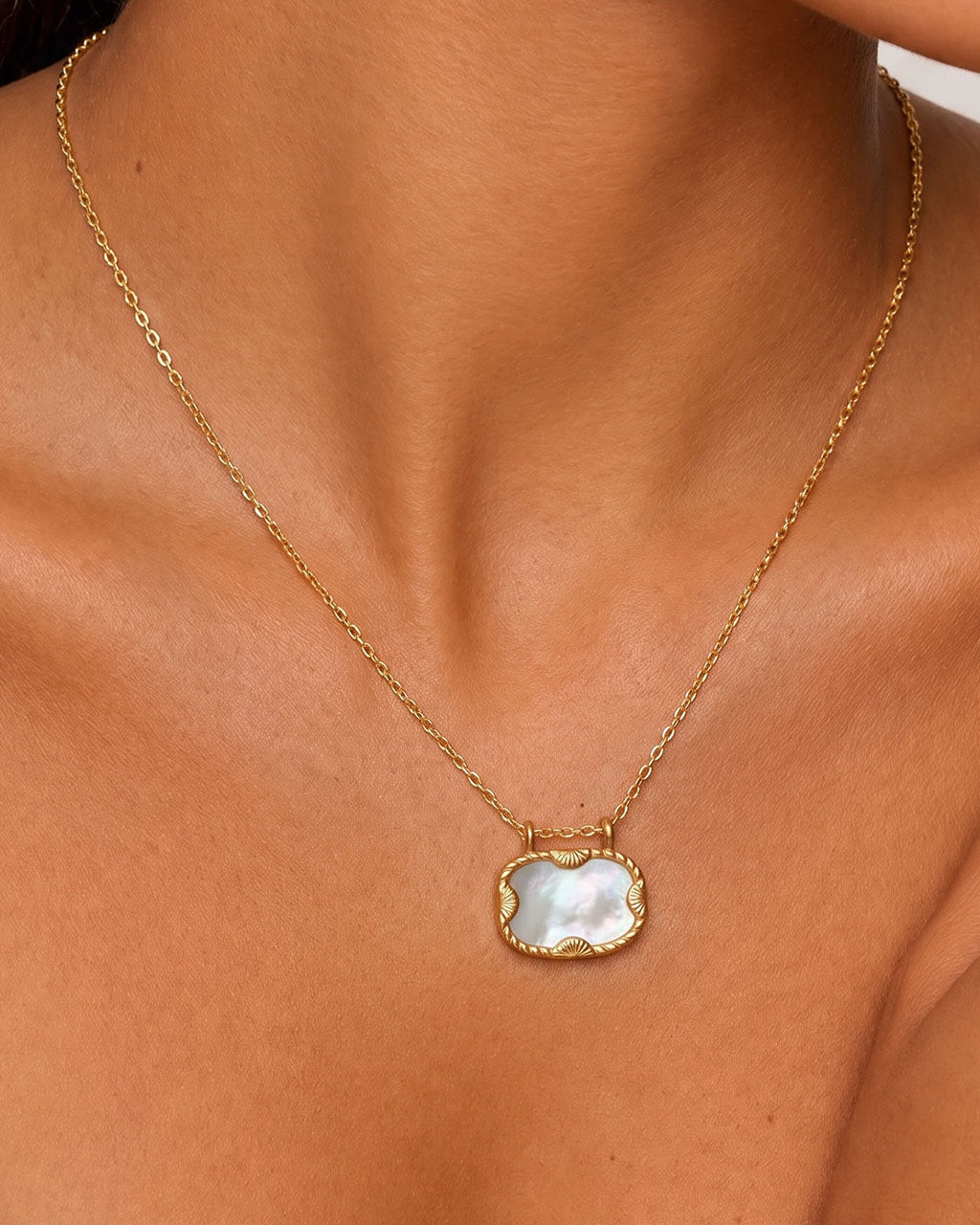 Ocean Mirror Mother of Pearl Waterproof Gold Necklace