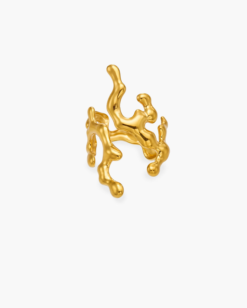 Ocean Organic Coral Branch Open Waterproof Gold Ring