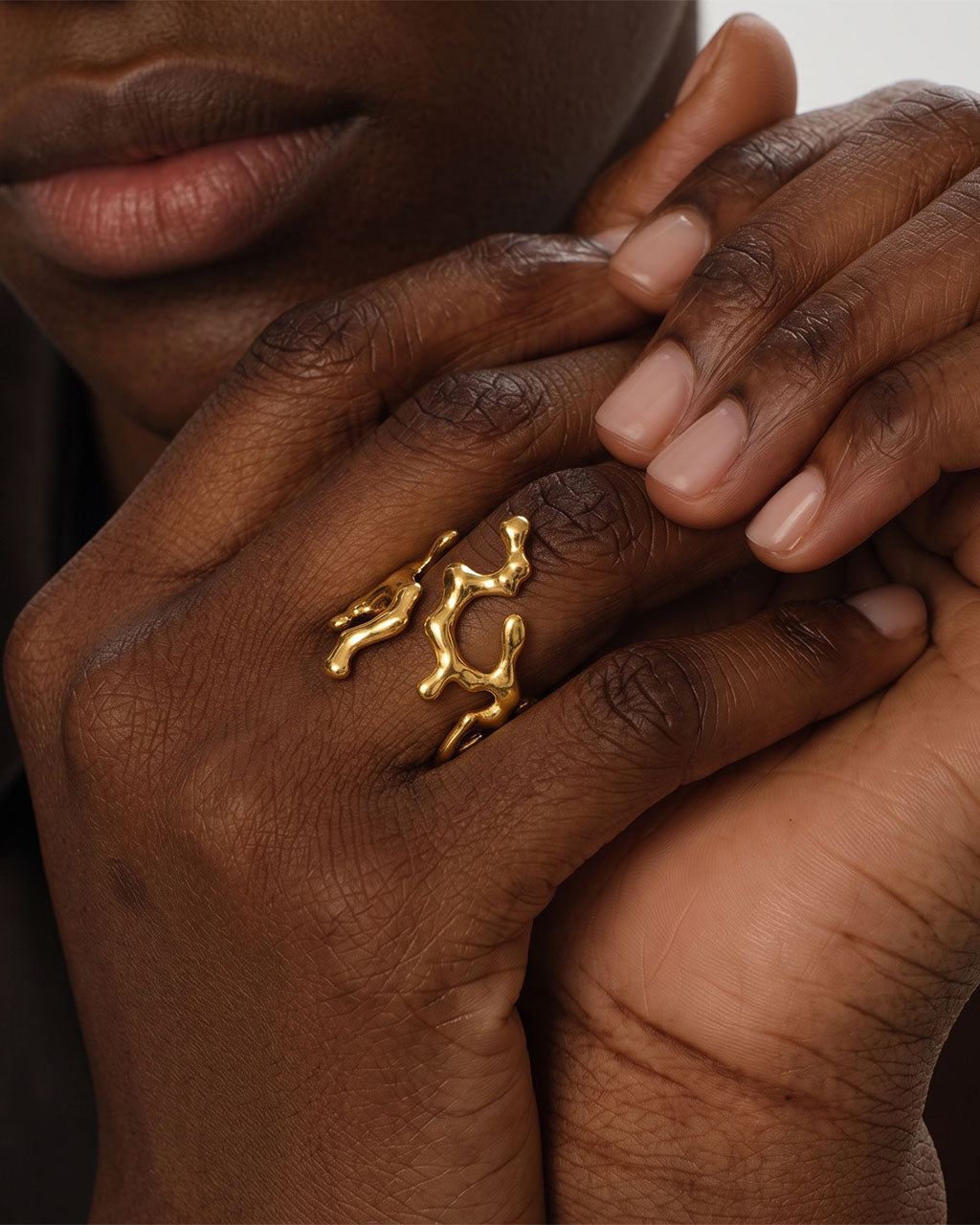 Ocean Organic Coral Branch Open Waterproof Gold Ring