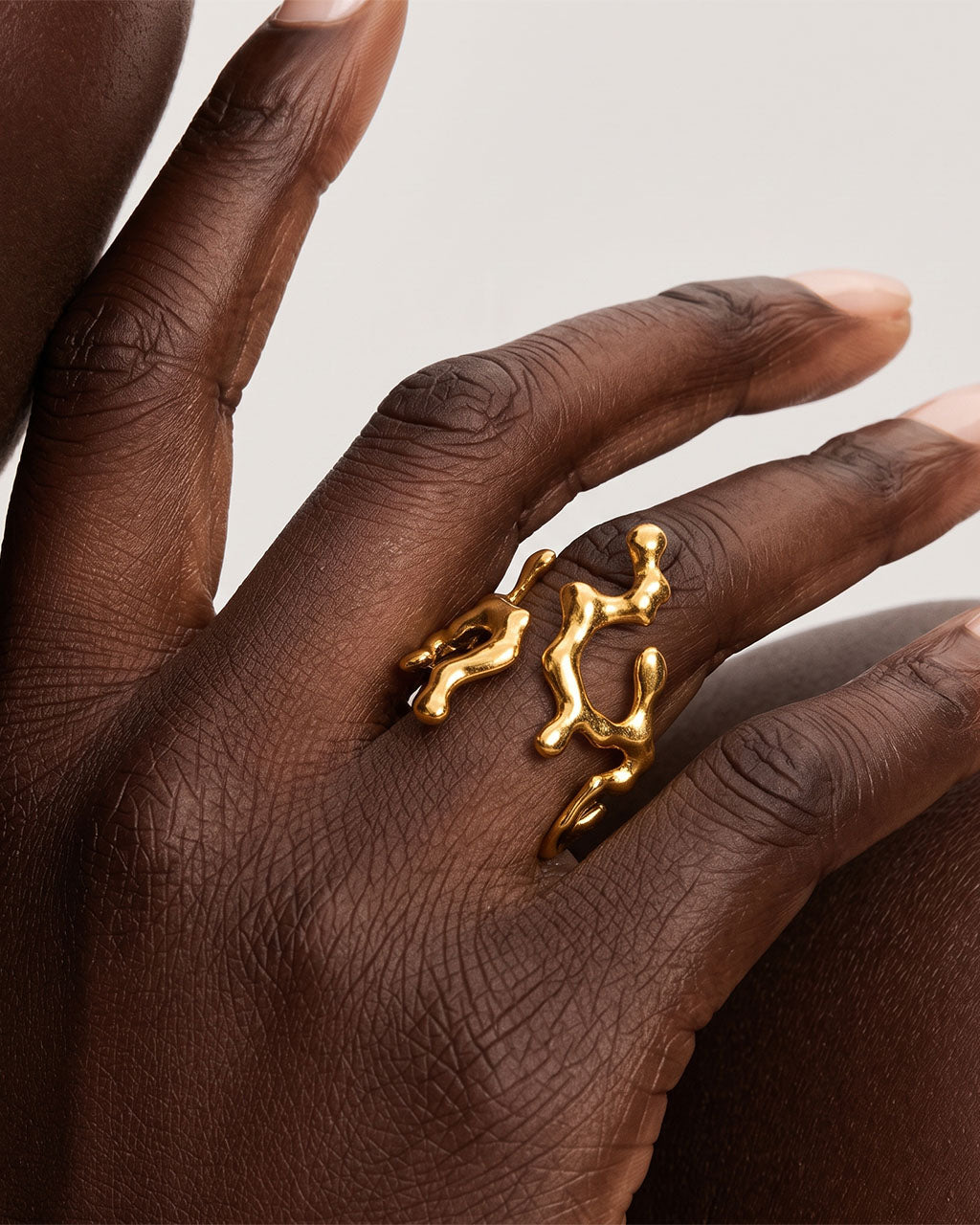 Ocean Organic Coral Branch Open Waterproof Gold Ring