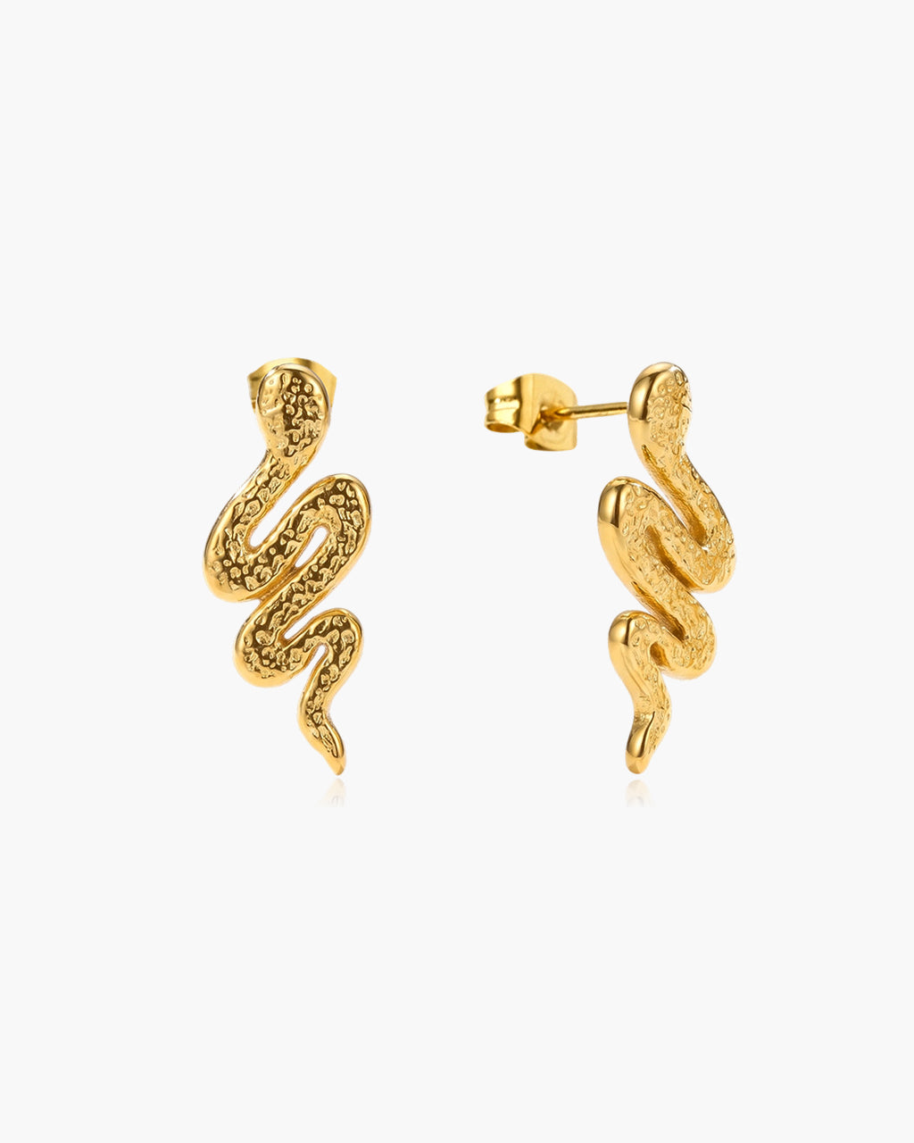 Ocean Textured Snake Stud Waterproof Gold Earrings