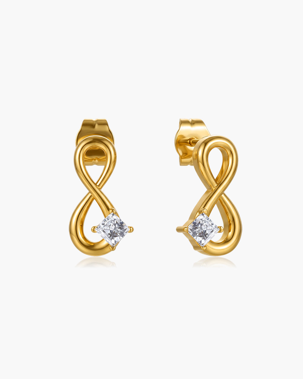 Off Center Solitaire Infinity Waterproof Gold Earrings