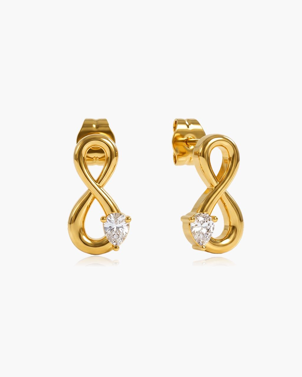 Off Center Solitaire Infinity Waterproof Gold Earrings